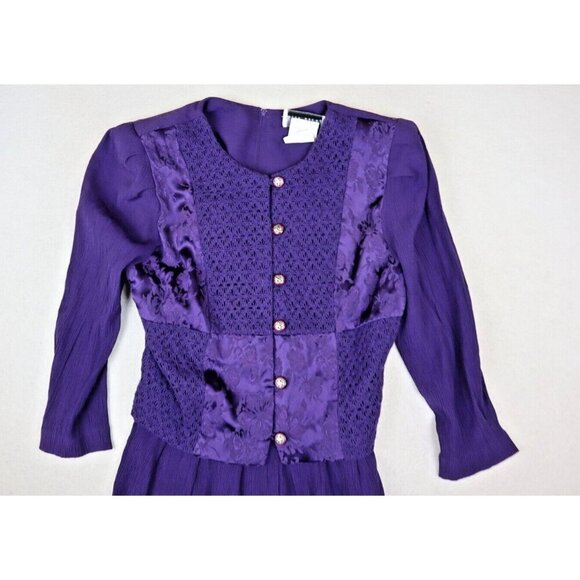 VINTAGE 80s WOMEN'S PURPLE 3/4 SLEEVE JACKET DRESS - SIZE S - Picture 2 of 7